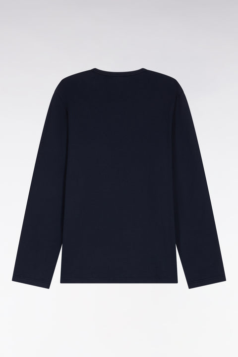 Long pyjamas in micro-patterned navy cotton jersey - Image 3