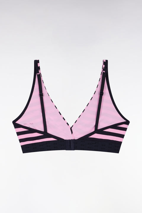 Stretch jersey bra in pink and navy ribbon with logo - Image 2