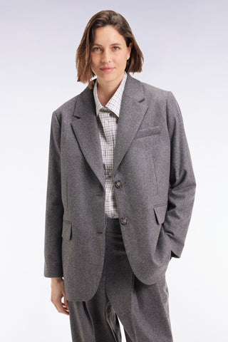 Oversized grey wool flannel blazer jacket