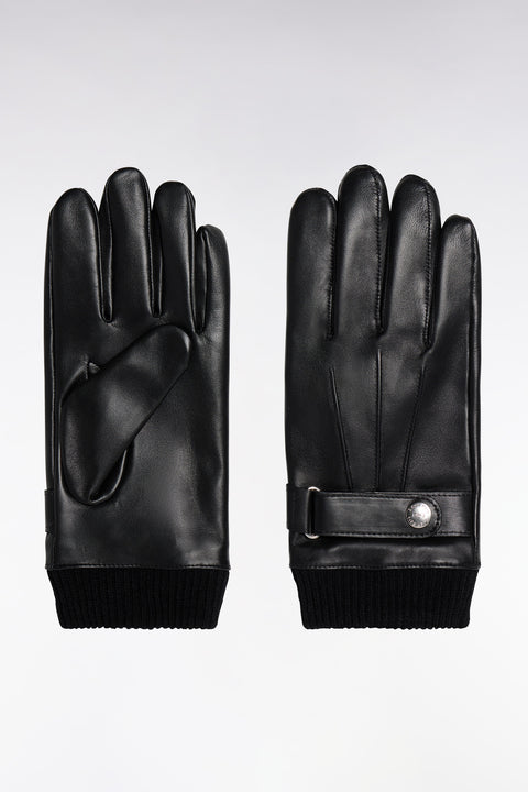 Smooth leather gloves with black knitted cuffs - Image 1
