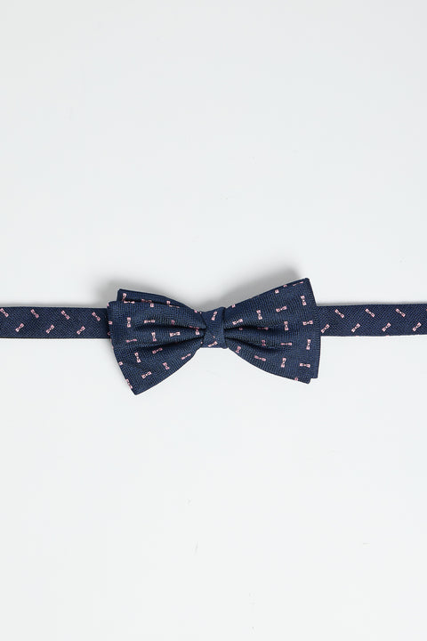 Nœud papillon en soie marine à micromotifs nœuds roses - Image 1