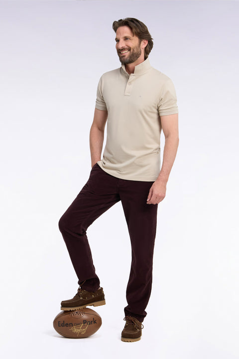 Pantalon chino sans plis en velours côtelé marron coupe regular - Image 1