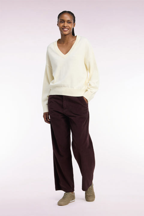 Pantalon en velours côtelé marron coupe droite - Image 1