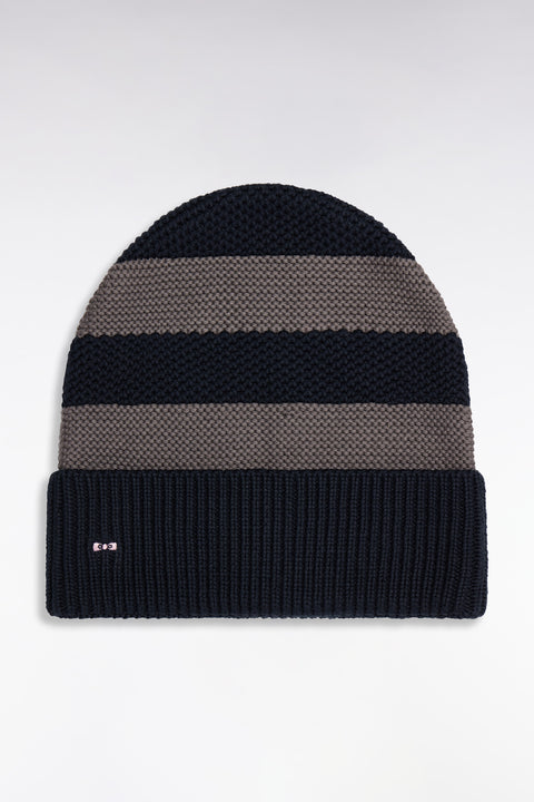 Bonnet en coton rayé gris et marine - Image 1
