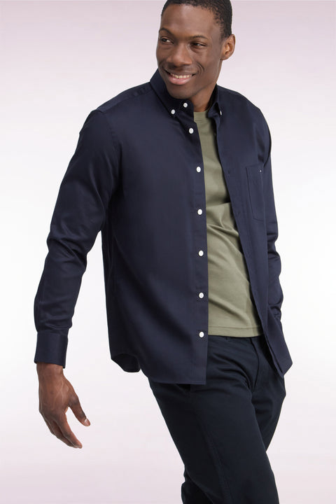 Chemise en piqué de coton marine coupe droite - Image 1