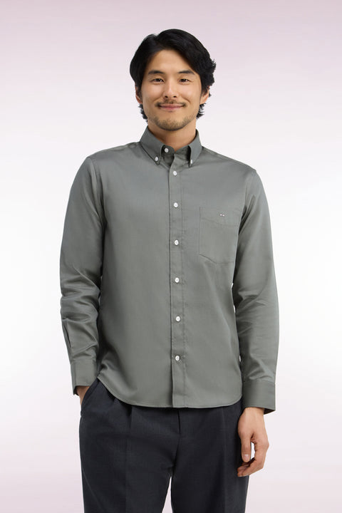 Olive green cotton piqué straight-cut shirt - Image 3