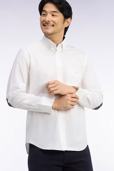 White cotton shirt with micro-pattern details, straight cut - Image 1