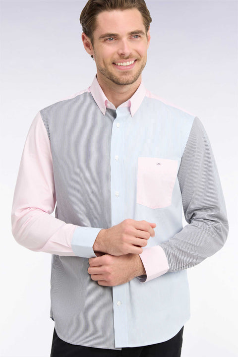 Chemise rayée en coton tricolore coupe droite - Image 1