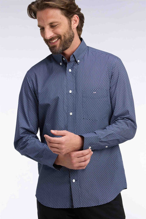 Chemise en coton bleu à micromotifs coupe droite - Image 1