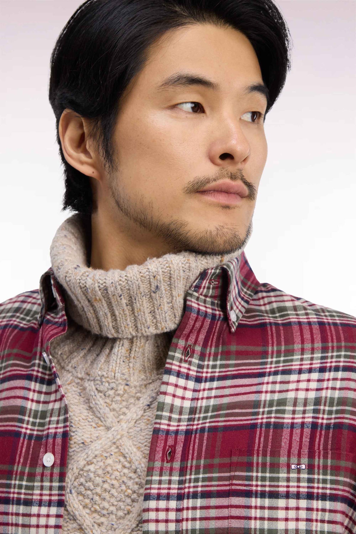 Straight-fit red checked cotton flannel shirt
