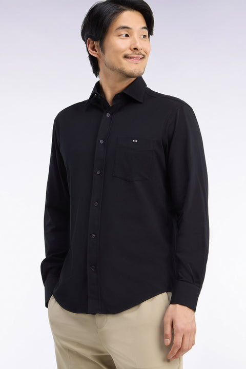 Straight cut black stretch cotton shirt - Image 1