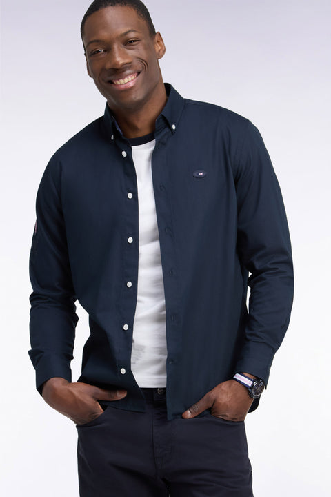 Chemise XV de France en coton marine patch dos coupe droite - Image 1