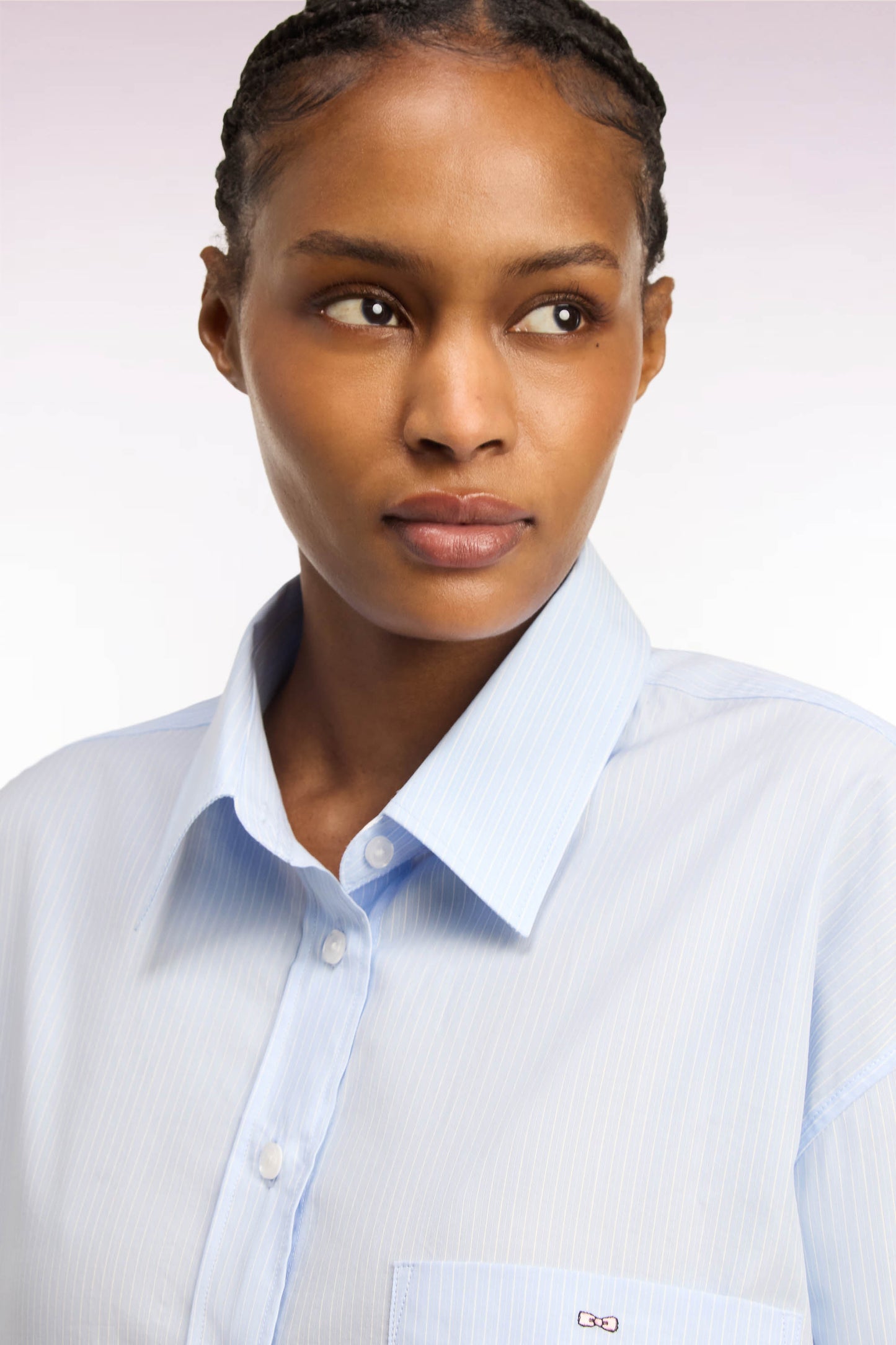 Chemise en coton ciel à rayures blanches coupe oversized