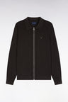 Brown straight cut cotton and viscose zipped cardigan