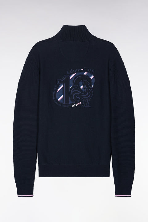 Cardigan XV de France zippé en jersey coton marine brodé coupe droite - Image 2