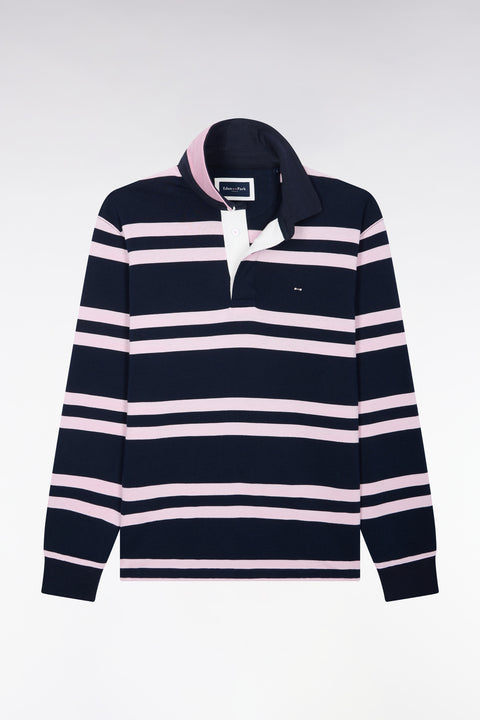 Maillot manches longues en jersey coton marine à rayures roses coupe regular - Image 2