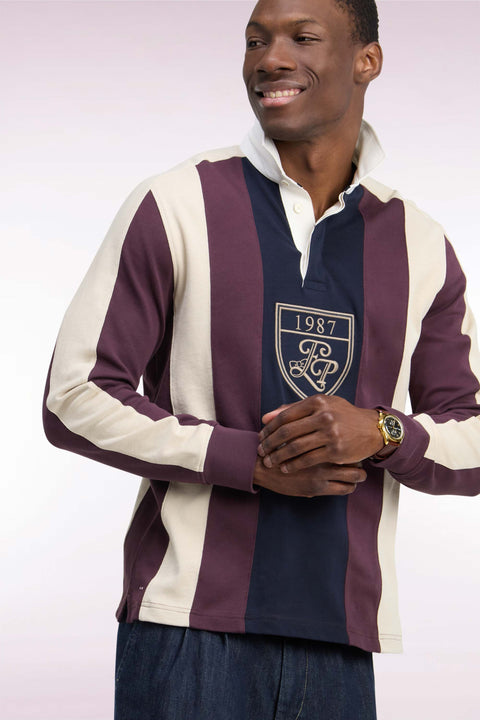 Long-sleeved straight-cut burgundy striped cotton jersey - Image 1
