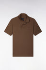 Short-sleeved polo shirt in brown Pima cotton, straight cut