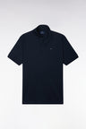 Short-sleeved unisex polo shirt in navy interlock cotton