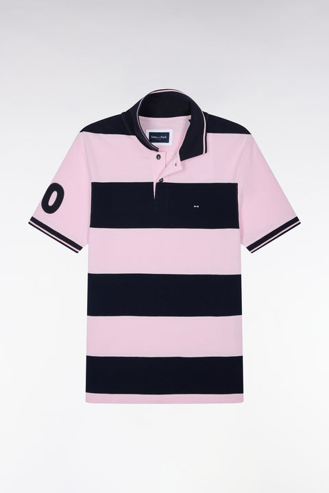 Polo manches courtes à rayures rugby roses et marine coupe droite - Image 2