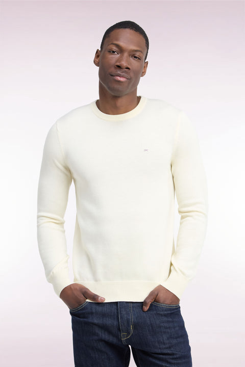 Round neck sweater in ecru wool and cotton, straight cut - Image 3