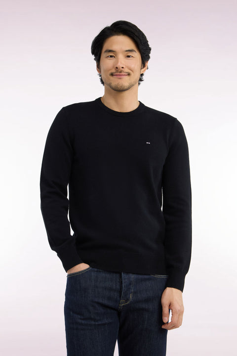 Pull col rond en laine et coton noir coupe droite - Image 3