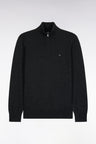 Straight cut dark gray wool and cotton trucker neck sweater