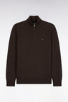 Straight cut brown wool and cotton trucker neck sweater
