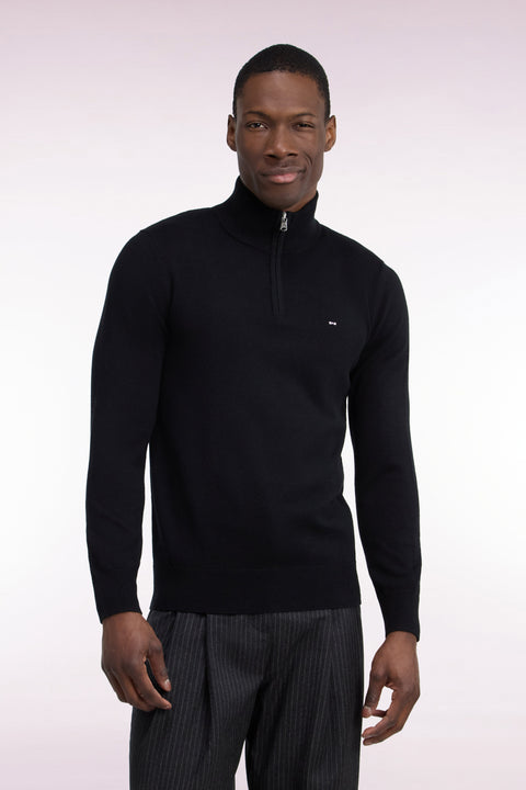 Pull col camionneur en laine et coton noir coupe droite - Image 3