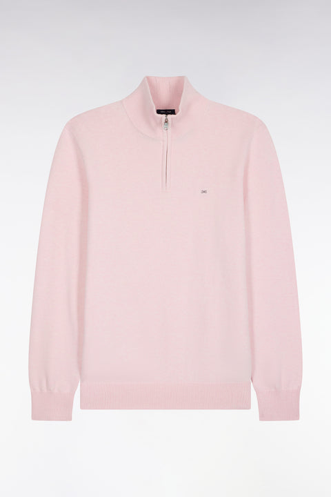 Straight cut pink wool and cotton trucker neck sweater - Image 2