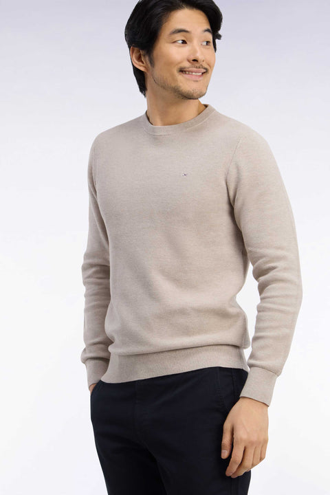 Pull col rond en coton beige coupe droite - Image 1