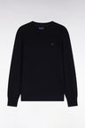 Round-neck sweater in black cotton and viscose, straight cut