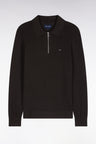 Straight cut brown cotton and viscose zipped polo collar sweater