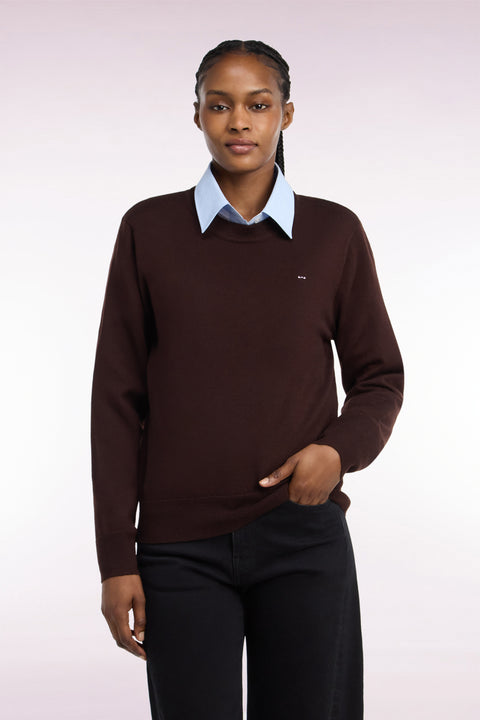 Straight cut brown wool round neck sweater - Image 3