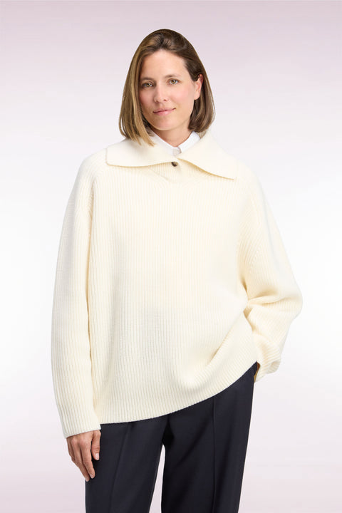Pull vareuse en laine écru coupe droite - Image 2