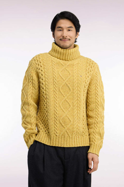 Yellow Cable Knit Straight Fit Turtleneck Sweater - Image 3