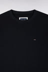 Round-neck sweatshirt in navy cotton fleece, straight cut