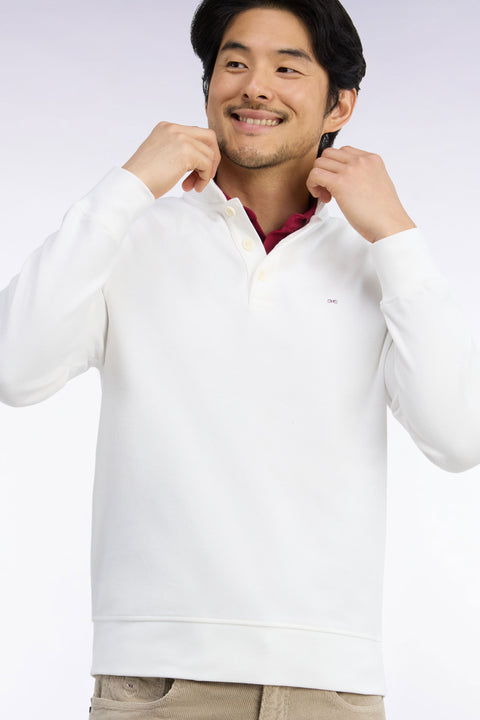 Sweatshirt col polo en coton écru coupe droite - Image 1