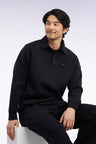 Unisex jersey collar sweatshirt in black cotton interlock