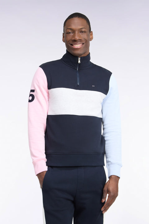 Straight cut cut-out navy cotton trucker neck sweatshirt - Image 3