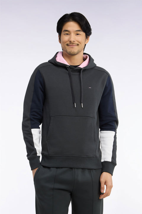 Sweatshirt à capuche en coton kaki à découpes de manches coupe droite - Image 3