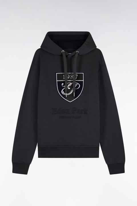 Khaki cotton fleece hooded sweatshirt with heritage embroidery, straight cut - Image 2