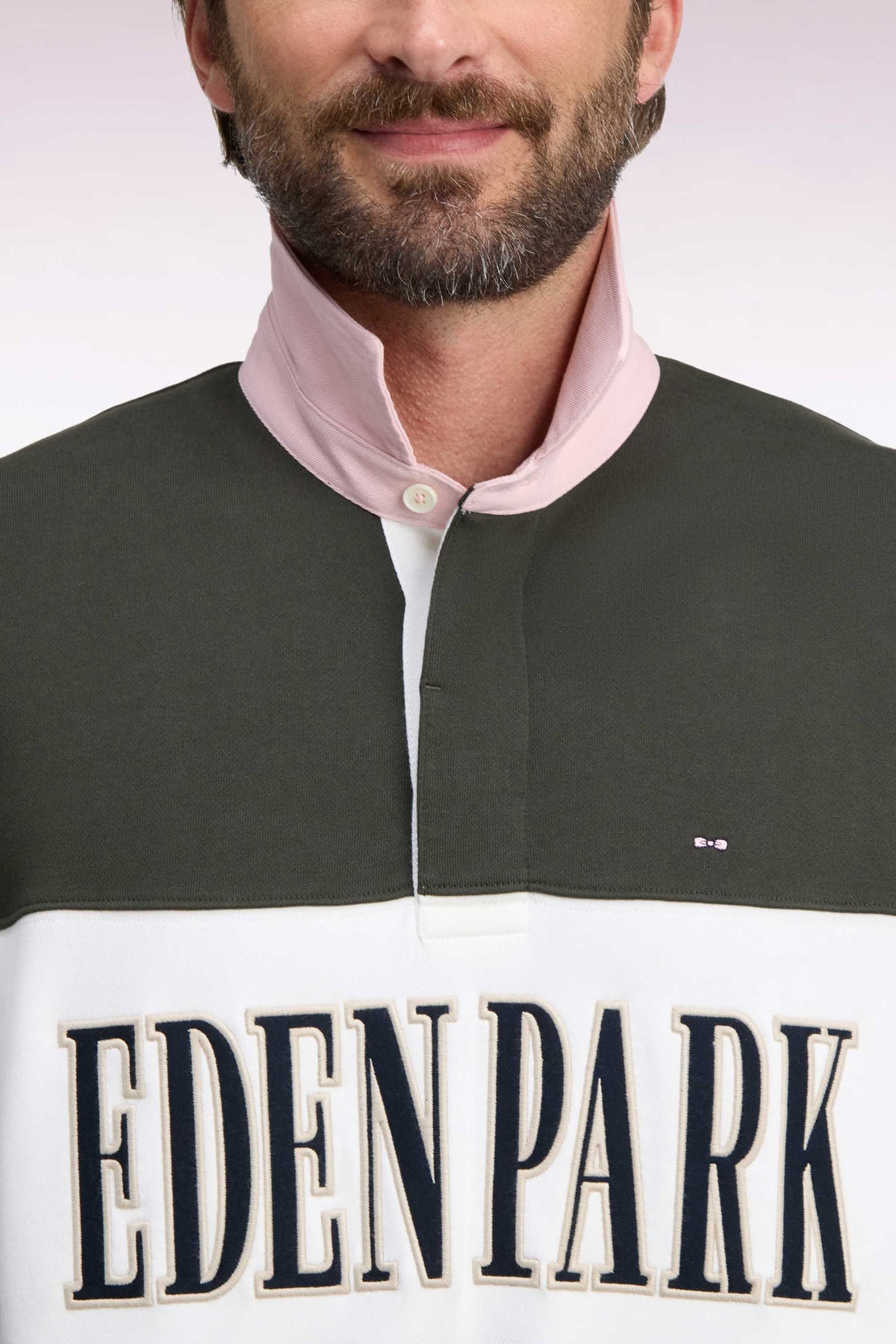 Khaki straight cut polo collar zipped sweatshirt