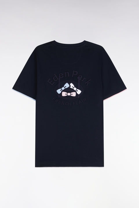 T-shirt manches courtes en coton marine sérigraphie dos coupe droite - Image 2