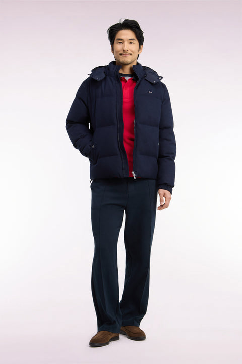 Navy flannel down jacket with removable hood - Image 3