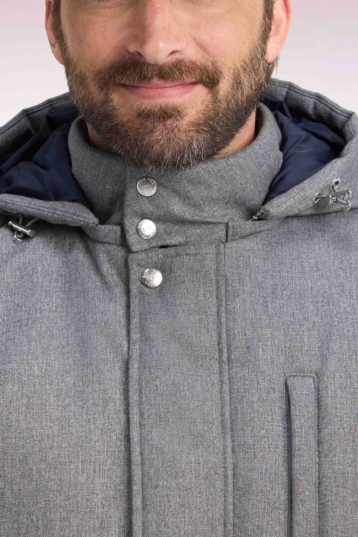 Gray flannel-style parka
