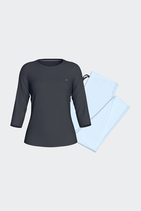 Long two-tone cotton pajamas set - Image 1