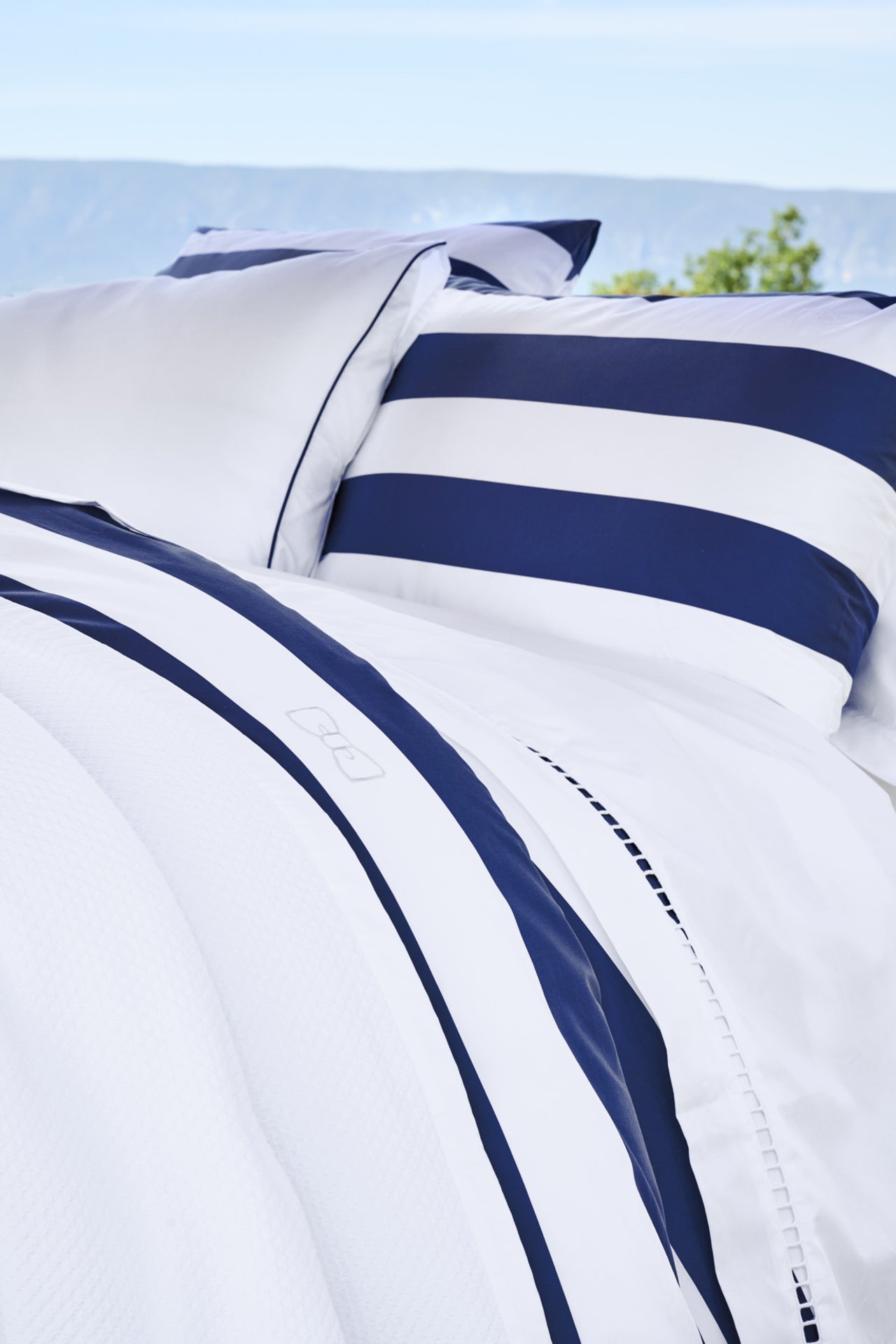 Duo of rectangular striped pillow case - navy
