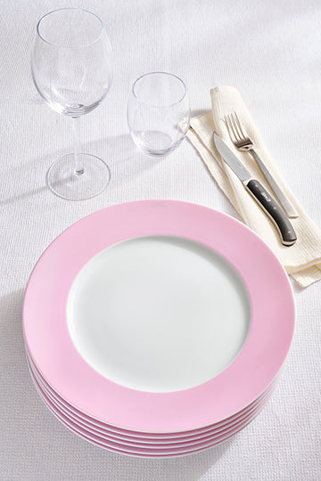 Set of 6 large pink plates in Limoges porcelain