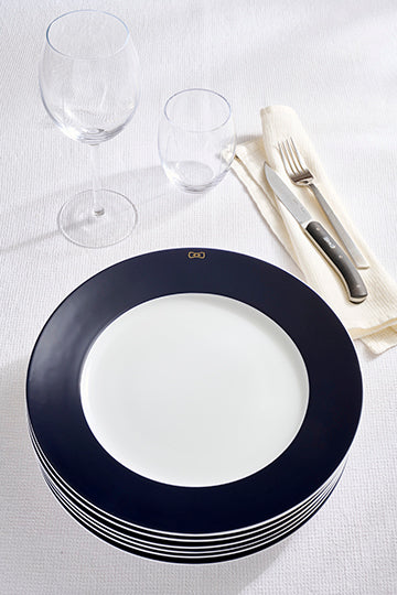 Set of 6 large navy plates in Limoges porcelain